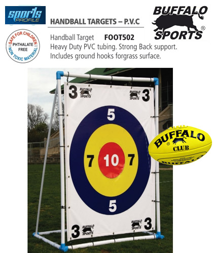  	For Buffalo Sports in NSW call Sports Profile on FreeCall 1800 654 90. Aussie Rules Handball Targets #FOOT502. Also Club and School supplies of  Buffalo Footballs for Juniors, Womens, Training and Match Day.	 